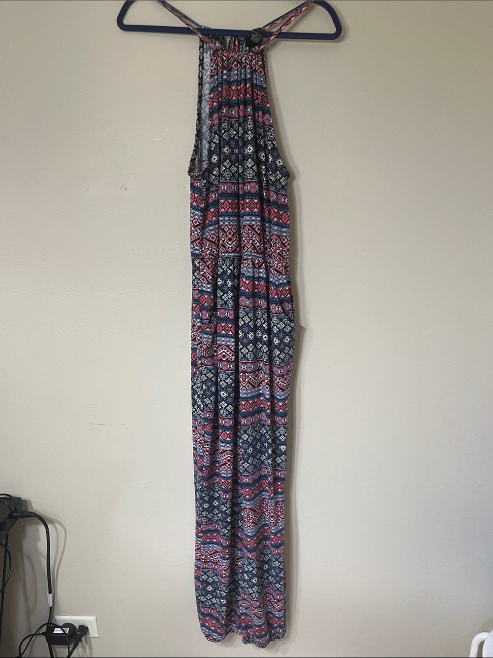 Rue21 Navy and Pink Halter-Style Printed Jumpsuit